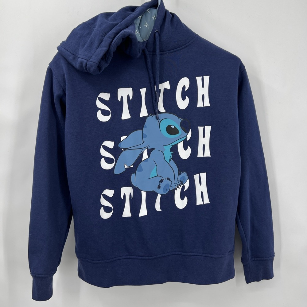 Disney Stitch Graphic Hoodie Sweatshirt Women's Size XS Navy‎ Blue
